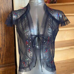 Sheer Black Aquarius Sequined and Otherwise Embellished Vest